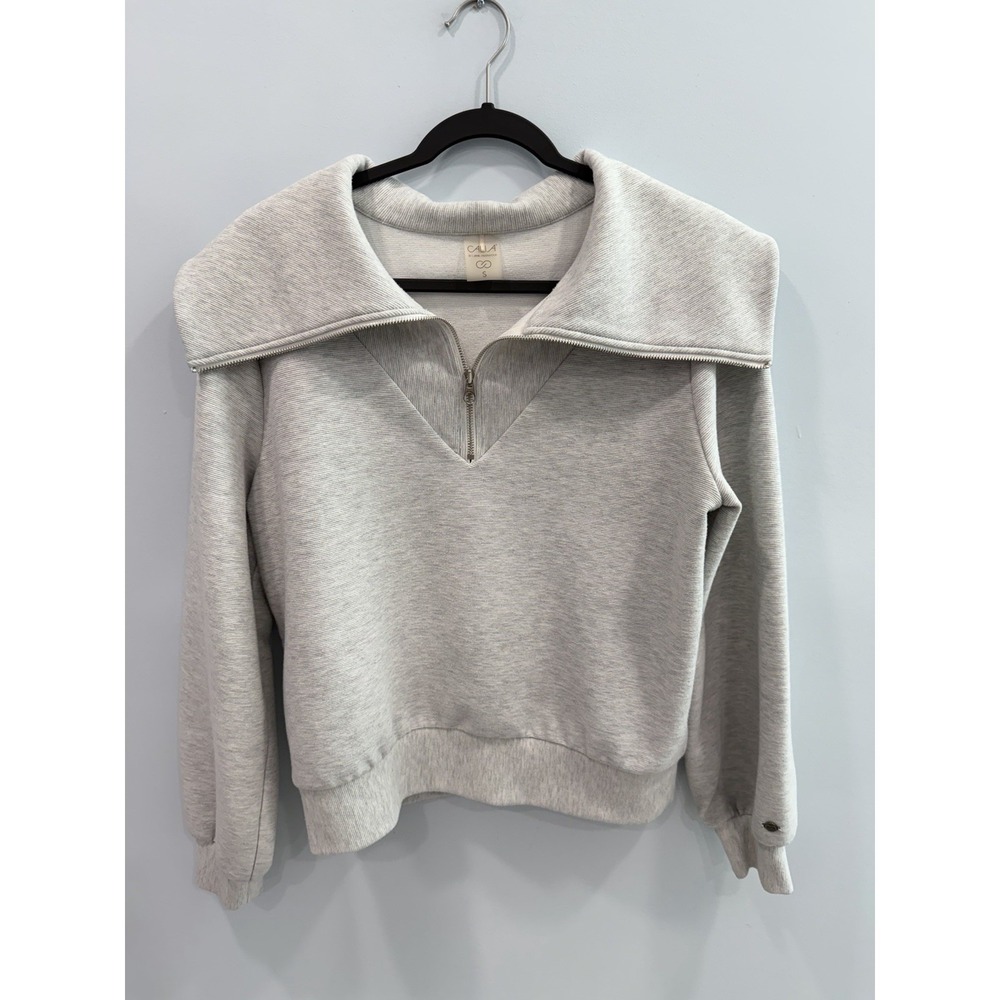CALIA Ottoman 1/4 Zip Pullover Gray Fold Over Collar Sweatshirt Top S Oversized - Picture 1 of 10